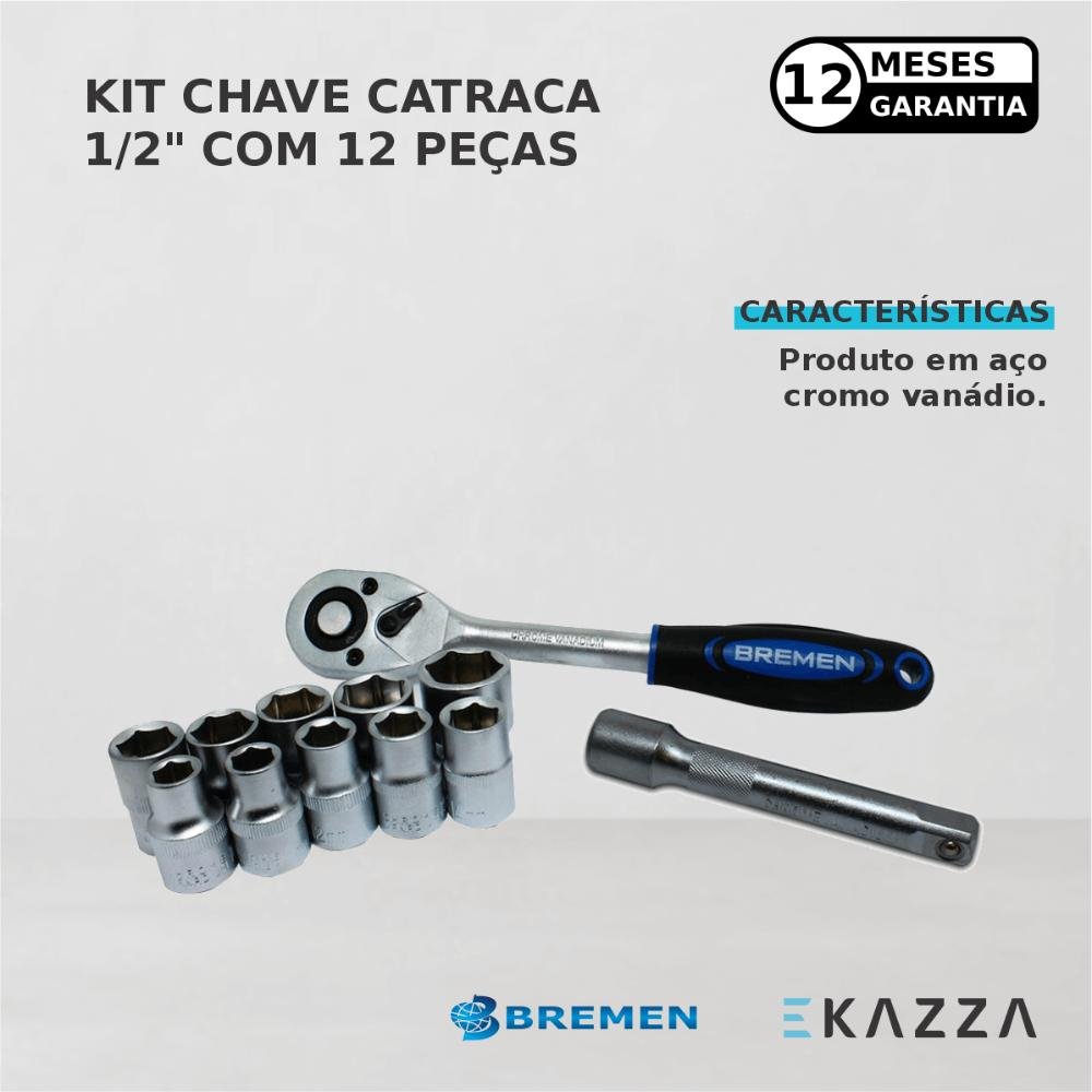 Kit Chave Catraca 1/2" C/ 12 Peças - Bremen - 3