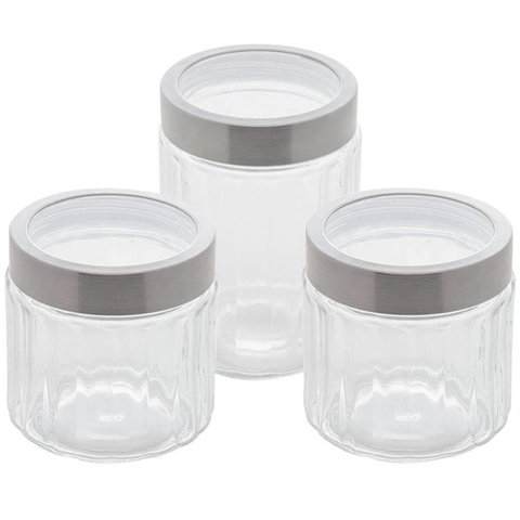 Kit 3 Porta Mantimentos de Vidro Sydney Lyor 870ml e 1,2l Po