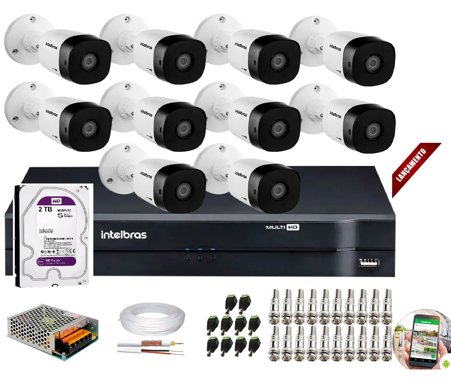 Kit 10 Câmeras de Segurança Intelbras Full HD 1080P VHD 1220B IR + DVR