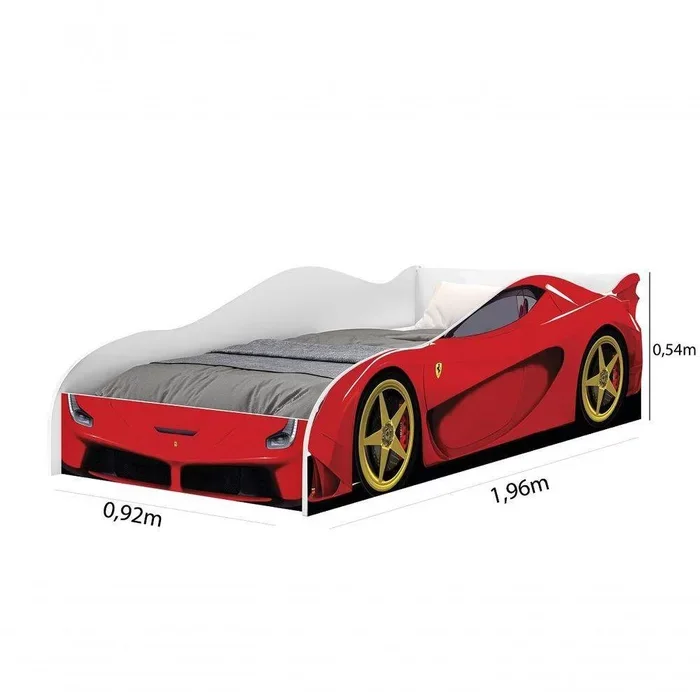 Cama Carro Solteiro Infantil Meninos Adesivada Personagens Mdf com Colchão- Av:ferrari - 4