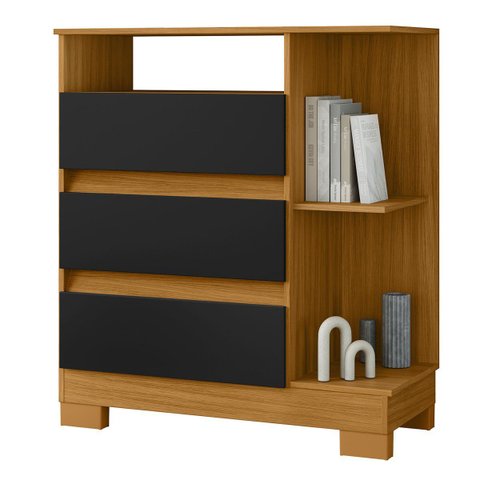 Cômoda para Quarto 3 Gavetas com Nicho Bliss Carvalho Eco/Preto