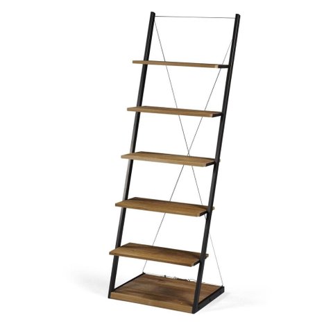 Estante Escada Queens Cor Driftwood Estrutura em Aco Grafite 184cm - 64105