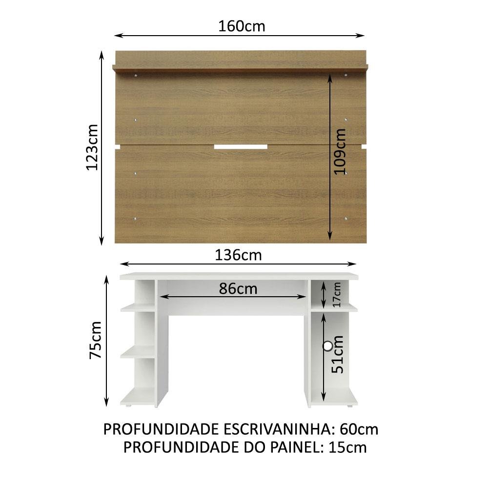 Mesa para Computador Gamer e Painel Tv Madesa - Branco/rustic - 3