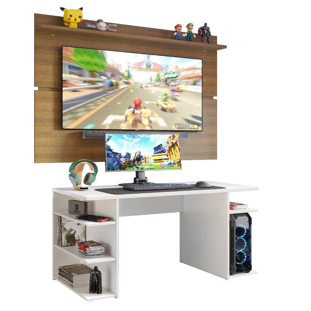 Mesa para Computador Gamer e Painel Tv Madesa - Branco/rustic - 2