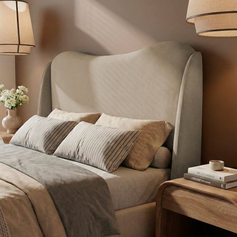 Cabeceira Orgânica para Cama Box Queen Size Luma 160cm Chenille Bouclê Pérola - Desk Design