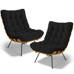 Kit 2 Poltronas Decorativas Sala de Estar Costela L02 Bouclê Preto - Lyam Decor - 1