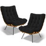 Kit 2 Poltronas Decorativas Sala de Estar Costela L02 Bouclê Preto - Lyam Decor - 1