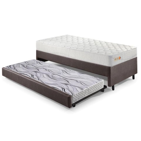 Bicama Box Solteiro Corino Linho 88x188x28 Cm com Colchão Ecoline D33 Espuma Ecoflex