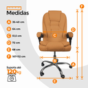 Ver imagem 4 de Kit 2 Cadeiras de Escritório Presidente Reclinável - Marrom