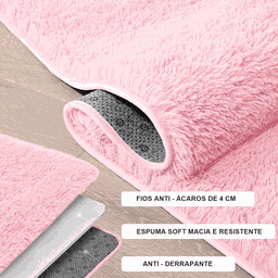 Tapete Pelo Alto Felpudo Peludo Macio Anti Derrapante Alérgico Rosa Bebê Coração 140 Cm Sala Quarto - 3