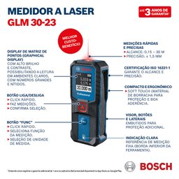 Trena a Laser Bosch 30m Glm 3023 Professional 0601072xg0 Glm 3023 - 0601072xg0 - 3