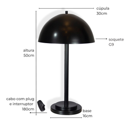 Luminária de Mesa Abajur Komaco Preto - 2