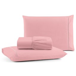 Jogo de Lençol Cama Queen 3 peças 100% Algodão Percal 180 fios Ponto Palito:Rosê - 2