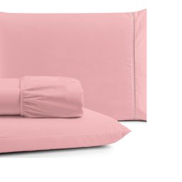 Jogo de Lençol Cama Queen 3 peças 100% Algodão Percal 180 fios Ponto Palito:Rosê - 3
