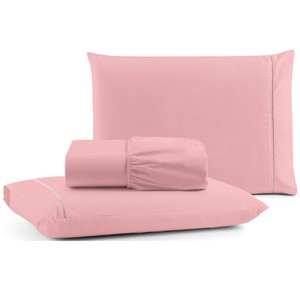 Jogo de Lençol Cama Queen 3 peças 100% Algodão Percal 180 fios Ponto Palito:Rosê