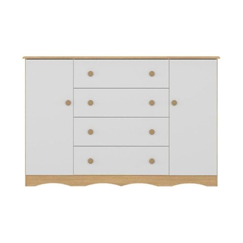 Cômoda Infantil 125cm 2 Portas e 4 Gavetas Realeza Multimóveis Mp4455 Madeirado/branco Madeirado/