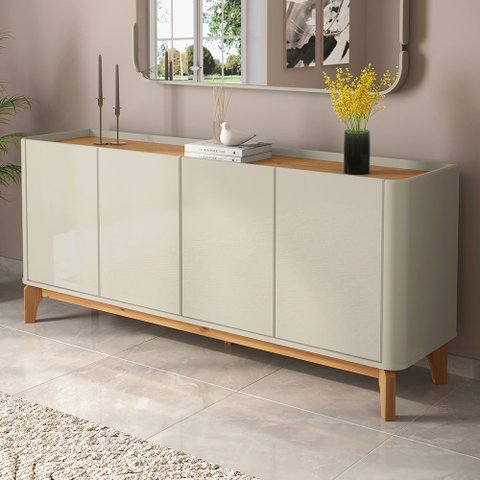 Buffet Aparador Flip 1,80 4 Portas Sala - 3 Cores:offwhite-cinamomo