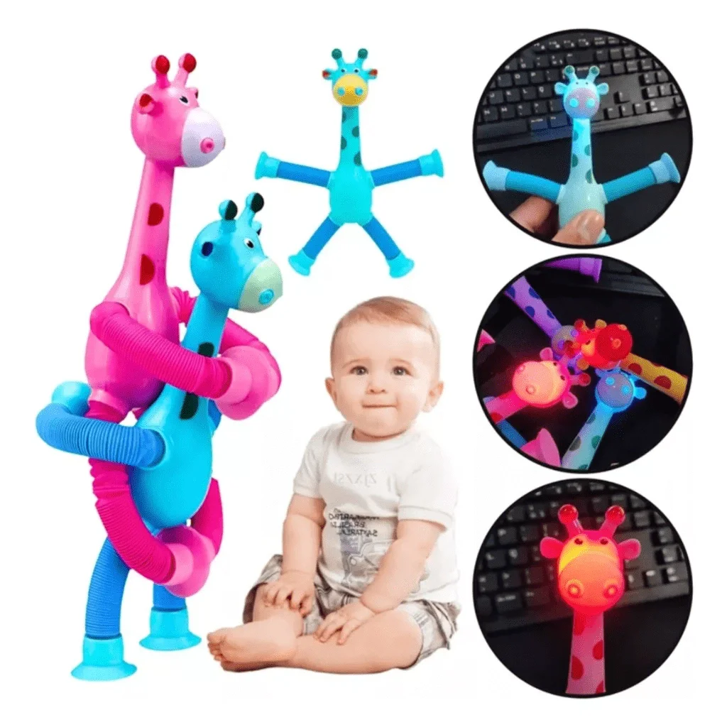 Ver imagem 1 de Girafas Pop It Tubo Led Estica e Gruda Montessori Magic Unid:rosa