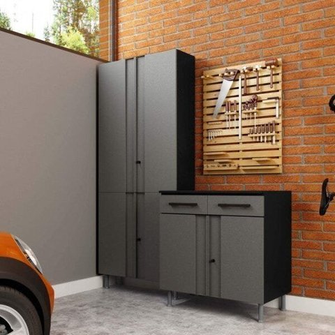 Conjunto Armário Multiuso 4 Portas e Balcão 2 Portas 2 Gavetas Multibox 