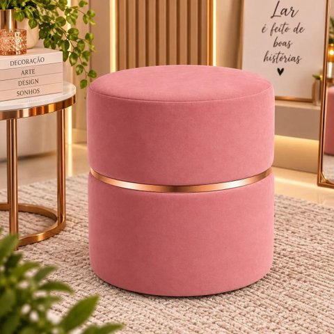 Puff Cinta no Meio Rose Gold, Cor Rosa Antigo Veludo - Let Móveis