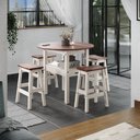 Ver imagem 4 de Mesa Redonda com 4 Banquetas em Madeira Maciça Branco Envelhecido