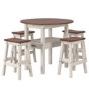 Ver imagem 1 de Mesa Redonda com 4 Banquetas em Madeira Maciça Branco Envelhecido