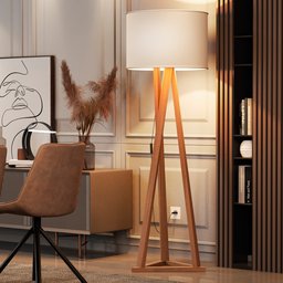 Luminária Tripé Moderna Ibiza Sala Leitura Luxo com Cupula e Pés em Madeira Cor Off White - 2