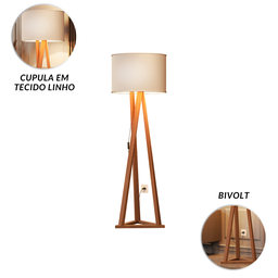 Luminária Tripé Moderna Ibiza Sala Leitura Luxo com Cupula e Pés em Madeira Cor Off White - 5