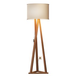 Luminária Tripé Moderna Ibiza Sala Leitura Luxo com Cupula e Pés em Madeira Cor Off White - 1