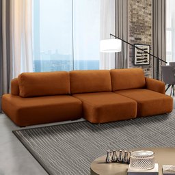 Conjunto Sala de Estar 1 Sofá Retrátil Modulado 342cm e 2 Poltronas Santiago Bouclê Terracota G89 - - 2