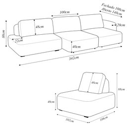 Conjunto Sala de Estar 1 Sofá Retrátil Modulado 342cm e 2 Poltronas Santiago Bouclê Terracota G89 - - 6