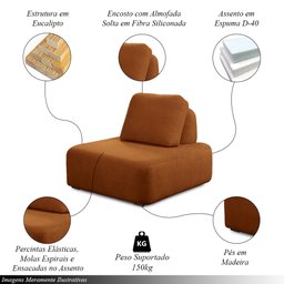 Conjunto Sala de Estar 1 Sofá Retrátil Modulado 342cm e 2 Poltronas Santiago Bouclê Terracota G89 - - 5