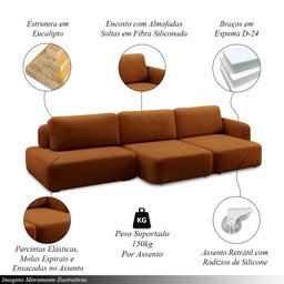 Conjunto Sala de Estar 1 Sofá Retrátil Modulado 342cm e 2 Poltronas Santiago Bouclê Terracota G89 - - 4