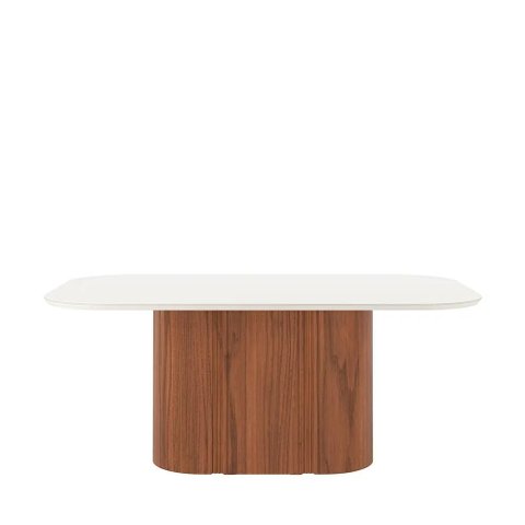 Mesa de Jantar Retangular C/ Vidro para 6 Lugares Kalina 180 Cm - Off White Fosco C/ Canella