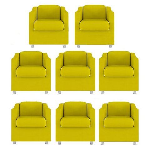 Kit 8 Poltronas Decorativa Reforçada Recepção Clinica Salão Suede Amarelo