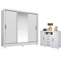 Ver imagem 1 de Guarda Roupa Casal Itália 3 Portas de Correr com Espelho 2 Gavetas MDF-MDP Branco Brilho Cômoda