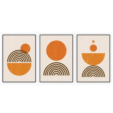 kit com 3 Quadros Decorativos Abstratos com Moldura e Vidro para Sala Quarto Escritório e Clínica 52