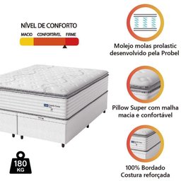 Cama Box Baú Casal Queen Colchão Molas Guarda Costas com Pillow 158x198x81cm Branco Cinza - 4