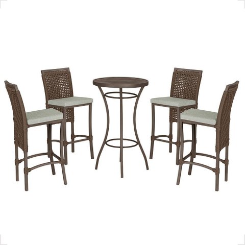 Mesa Bistrô com 4 Banquetas Roma Marrom Corda Náutica Estofado 3 Trama Original