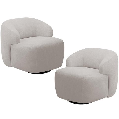 Kit 02 Poltronas Decorativa Orgânica Giratória para Sala Living Barolo L06 Bouclê Cinza - Lyam