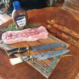 Faca Aço Damasco 10' Padrão Ladder Artesanal Churrasco Cabo Misto Imbuia Osso Zanline - 2
