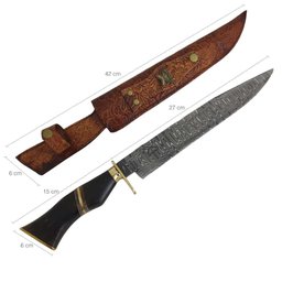 Faca Aço Damasco 10' Padrão Ladder Artesanal Churrasco Cabo Misto Imbuia Osso Zanline - 5
