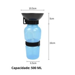 Bebedouro Garrafa Squeeze de Água Portátil Pet Cães Gatos Passeios Viagem - 500ml Azul - 3