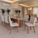 Ver imagem 1 de Conjunto de Jantar Mesa Retangular com Vidro 8 Cadeiras Kalina - Canella C/ Palha