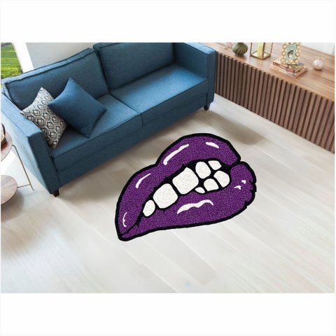 Tapete Capacho Boca no Formato 80x50 Cm para Decoração.:roxo