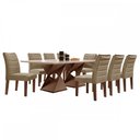 Ver imagem 2 de Mesa de Jantar 8 Lugares Genova com Vidro Chocolate/Off White/Marrom Claro - Cel Móveis