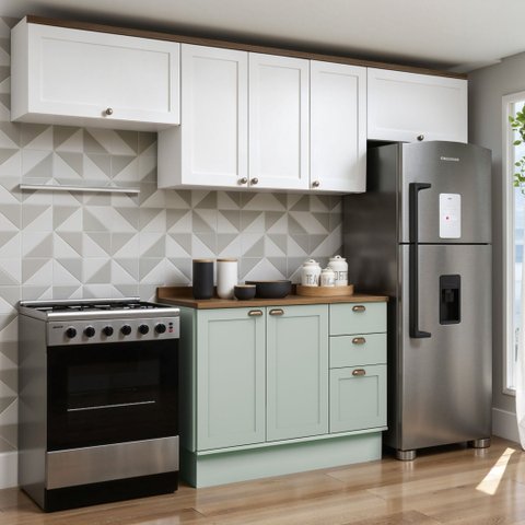 Cozinha Completa 4PÇS 7 Pts 3 Gav Iluminata Verde/Bco/Ebano