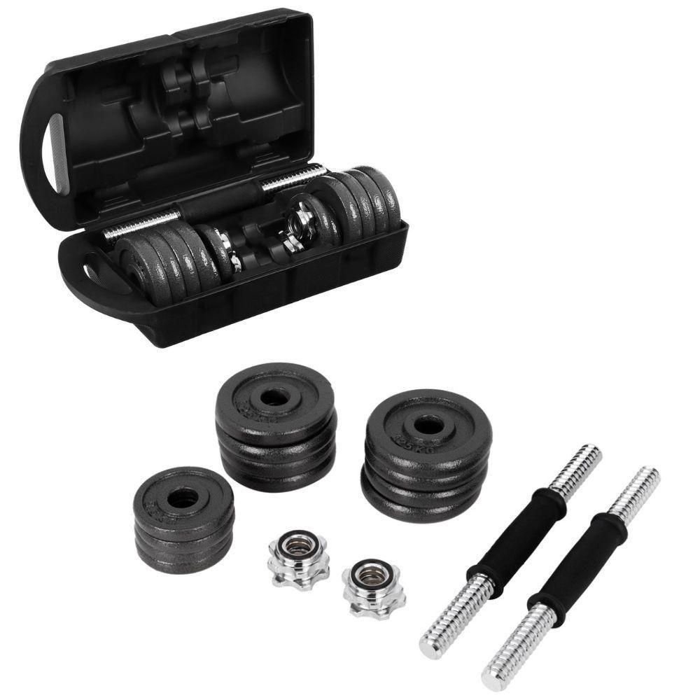 Kit Halteres Barras e Anilhas 19 Peças 15kg com Maleta - 1