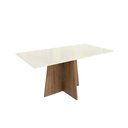 Ver imagem 1 de Mesa de Sala Jantar Lótus C/ Tampo Madeirado C/ Vidro 90x180cm Nogueira/off White/vidro Off White