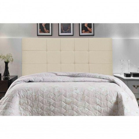 Cabeceira Casal Barcelona para Cama Box Fixação no Box Madeira Maciça Suede Bege Jbe Móveis